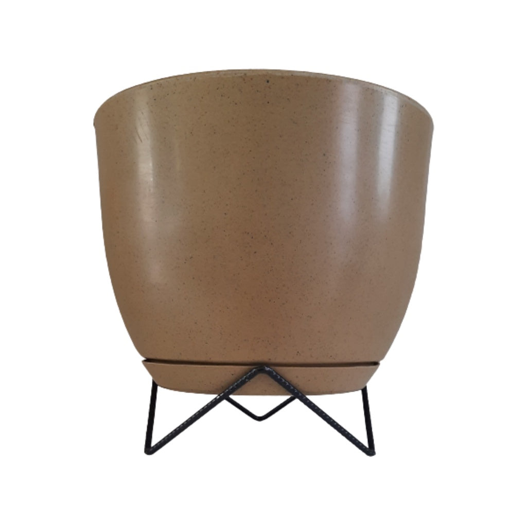 Vaso Decorativo Redondo Liso para Plantas com Prato e Suporte