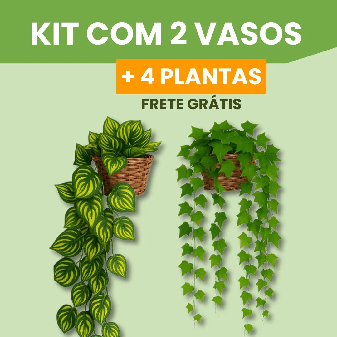 Kit com 2 Vasos Trançados + 2 Cordões de Hera ou Jibóia