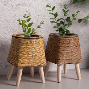 Suporte de Flores em Rattan – Design Nórdico Elegante para Jardim e Sala
