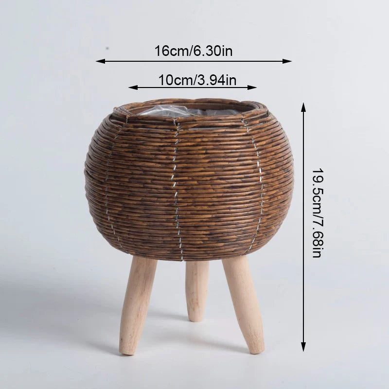 Suporte de Flores em Rattan – Design Nórdico Elegante para Jardim e Sala