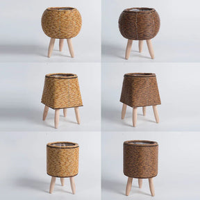 Suporte de Flores em Rattan – Design Nórdico Elegante para Jardim e Sala