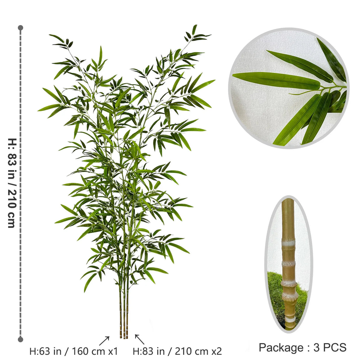 Folhas Artificiais de Bambu Verde 130-210cm – Folhagem Decorativa