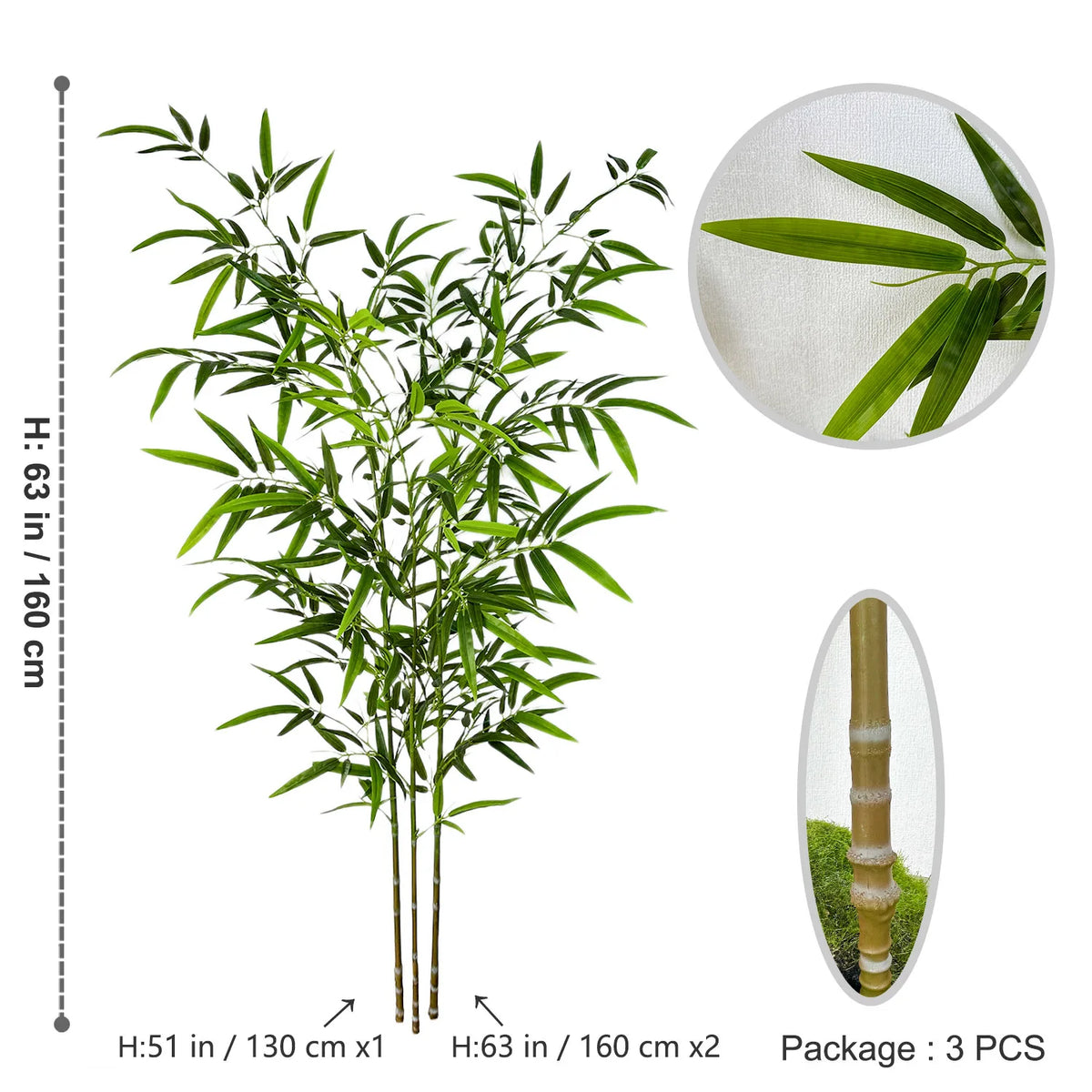 Folhas Artificiais de Bambu Verde 130-210cm – Folhagem Decorativa