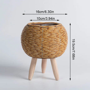 Suporte de Flores em Rattan – Design Nórdico Elegante para Jardim e Sala