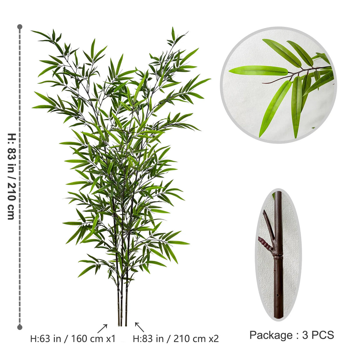 Folhas Artificiais de Bambu Verde 130-210cm – Folhagem Decorativa