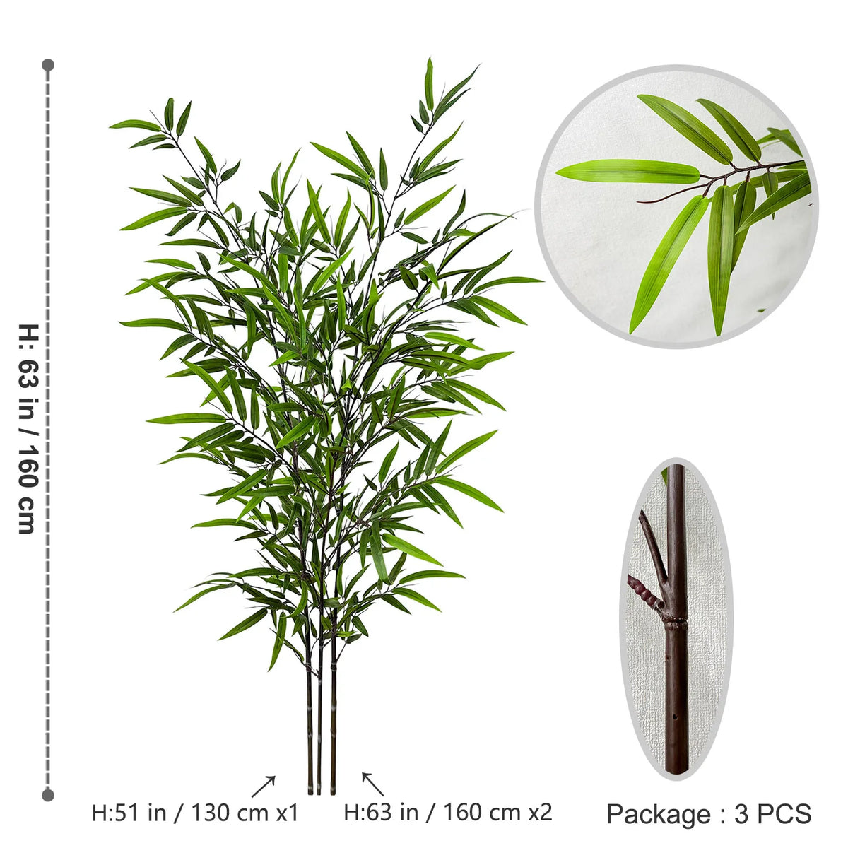 Folhas Artificiais de Bambu Verde 130-210cm – Folhagem Decorativa