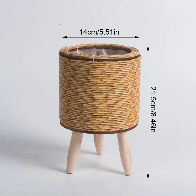 Suporte de Flores em Rattan – Design Nórdico Elegante para Jardim e Sala