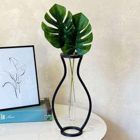 Vaso Minimalista com 2 Hastes de Costela-de-Adão