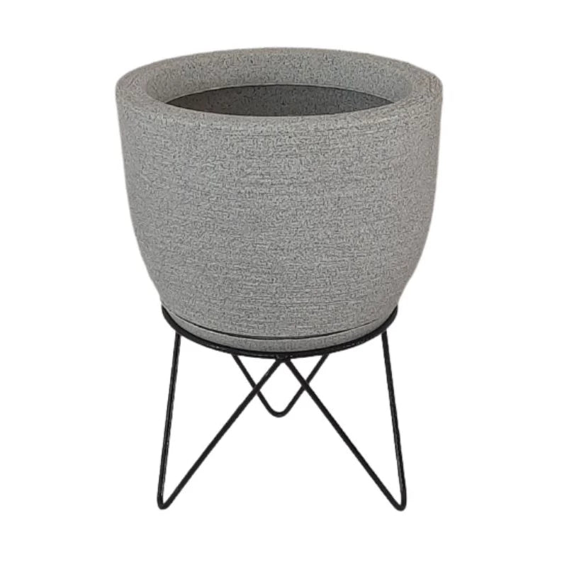 Vaso Decorativo Redondo Liso para Plantas com Prato e Suporte