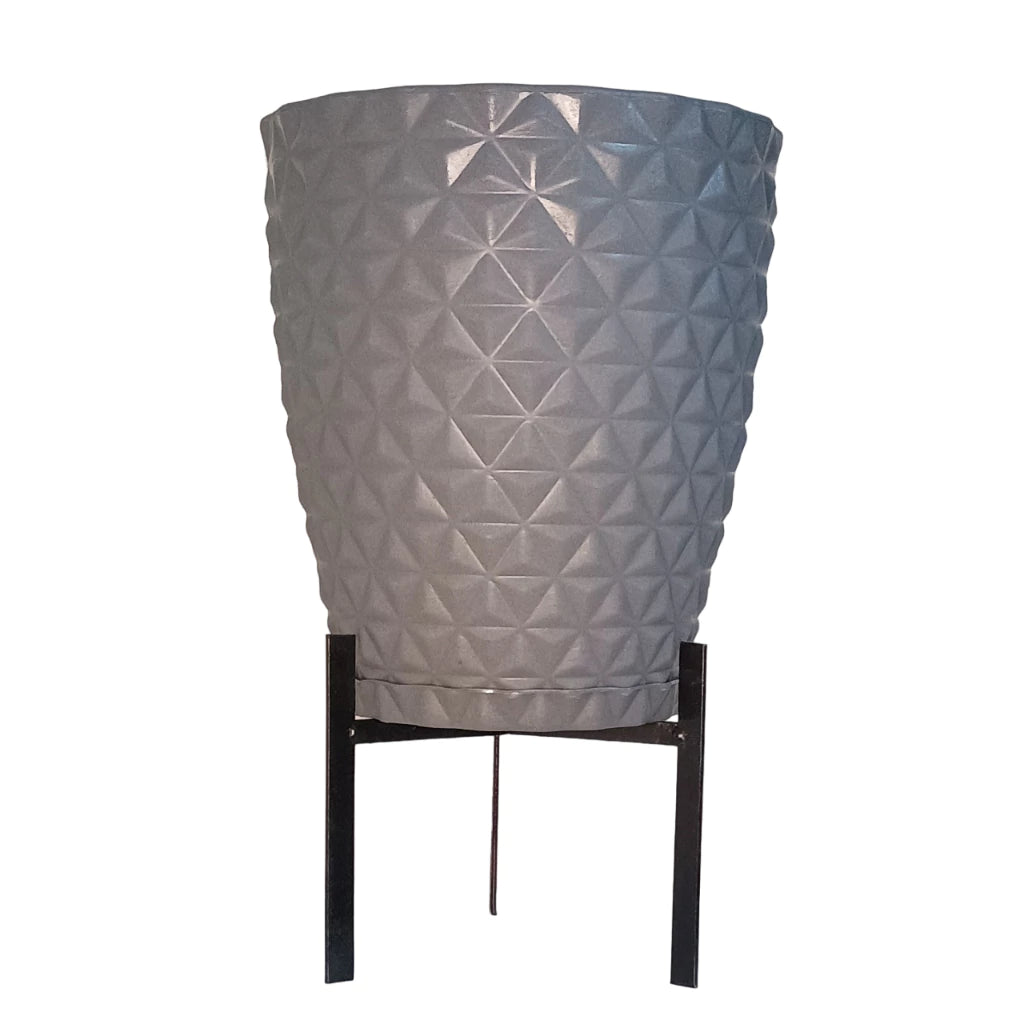 Vaso para planta coluna diamante redonda pp com prato e suporte